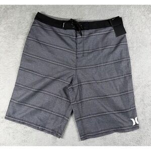 NWT Hurley Youth Boy's Striped Board Shorts Gray/Black Size 20/30